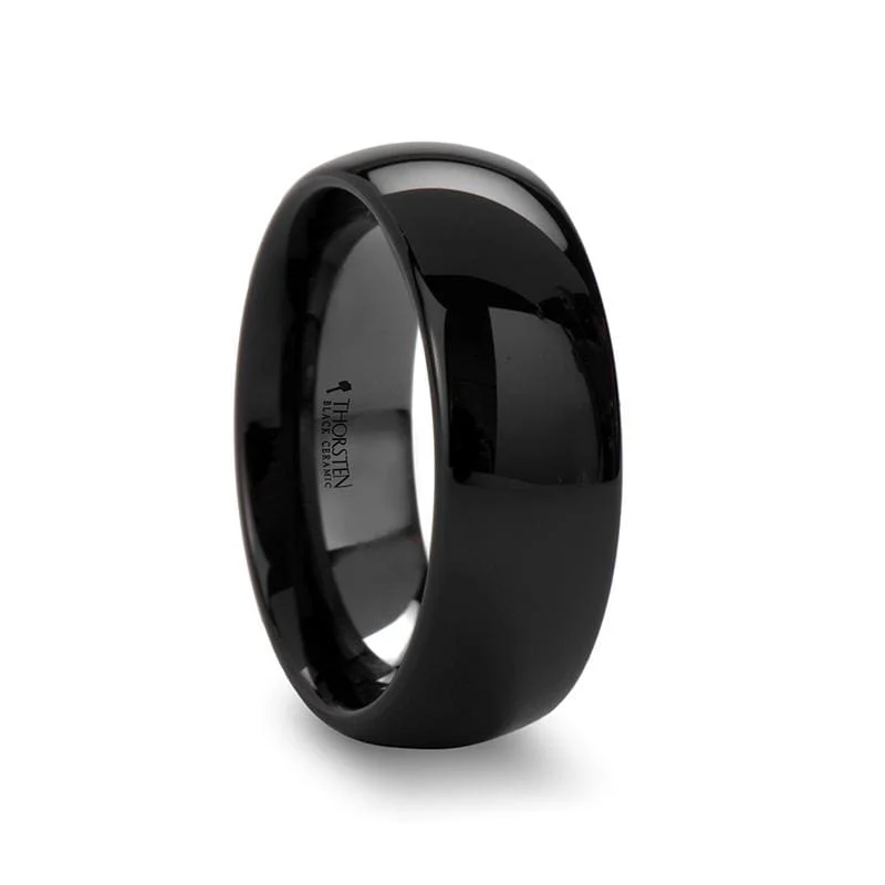 Men's Damascus - steel rings with a unique patternLANDON Domed Polish Finished Black Ceramic Ring Men's Damascus - steel rings with a unique patternLANDON Domed Polish Finished Black Ceramic Ring