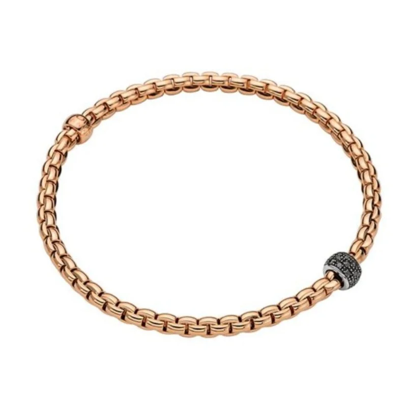 Fope Eka Tiny 18ct Rose Gold 0.20ct Black Diamond Bracelet