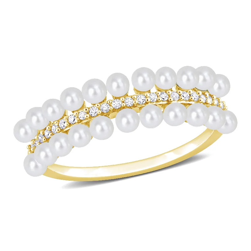 Miadora White Cultured Freshwater Pearl and 1/10ct TDW Diamond Multi-row Eternity Ringing 10k Yellow Gold Miadora White Cultured Freshwater Pearl and 1/10ct TDW Diamond Multi-row Eternity Ringing 10k Yellow Gold