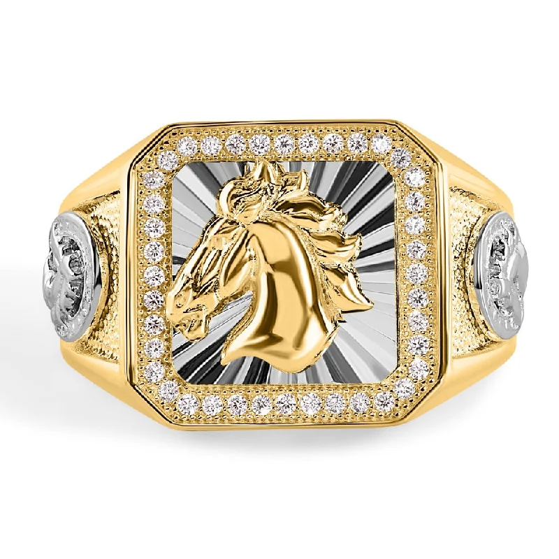 Men's sports - team logo rings for fansGold Plated 925 Sterling Silver Men's Stallion Statement CZ Ring - GMR00239GR Men's sports - team logo rings for fansGold Plated 925 Sterling Silver Men's Stallion Statement CZ Ring - GMR00239GR