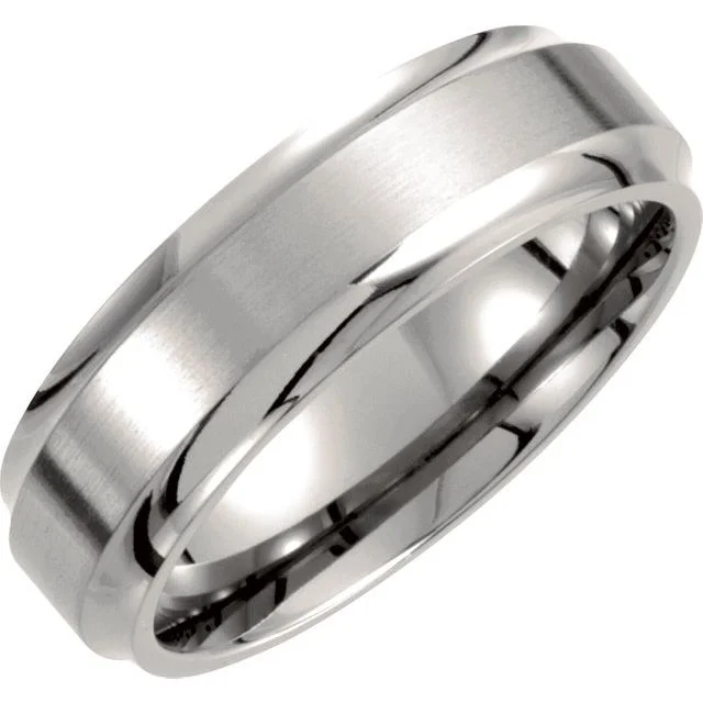 Men's meteorite - inlay rings for a cosmic touchTitanium 7 mm Ridged Band
