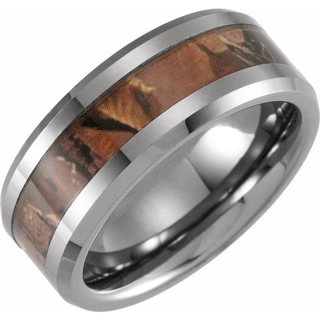 Men's stainless - steel promise rings with a matte finishTungsten 8 mm Beveled-Edge Band with Acacia Wood Inlay Men's stainless - steel promise rings with a matte finishTungsten 8 mm Beveled-Edge Band with Acacia Wood Inlay