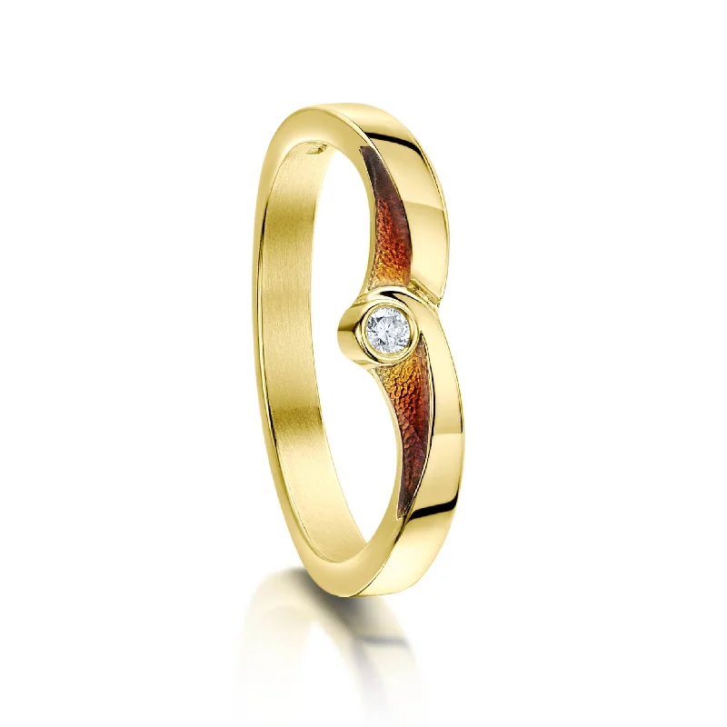 Women's Diamond Rings with Opal Inlays and Diamond Accents for a Mysterious and Iridescent LookNew Wave Solitaire 18ct Yellow Gold Ring in Fire Enamel Women's Diamond Rings with Opal Inlays and Diamond Accents for a Mysterious and Iridescent LookNew Wave Solitaire 18ct Yellow Gold Ring in Fire Enamel