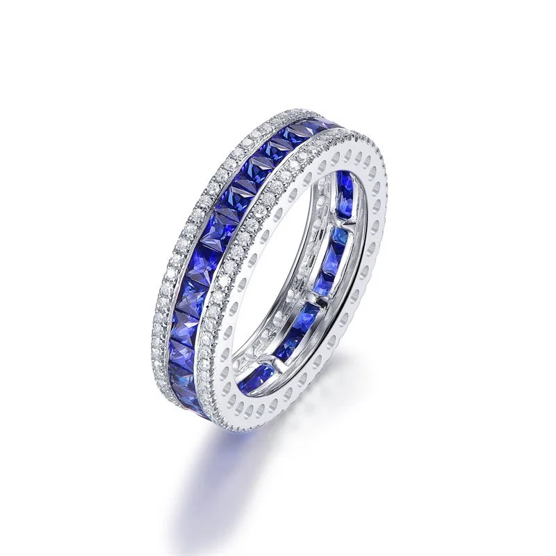 Anniversary rings with a diamond - and - rhodochrosite combination2.5ct Natural Princess Cut Ceylon Blue Sapphire September Birthstone Band, Diamond 0.45ctw Anniversary rings with a diamond - and - rhodochrosite combination2.5ct Natural Princess Cut Ceylon Blue Sapphire September Birthstone Band, Diamond 0.45ctw