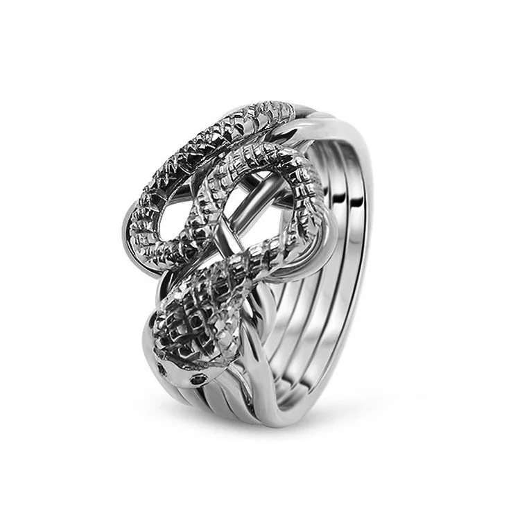 Puzzle rings with a dolphin design for playfulness and graceMens Platinum 5RS-M