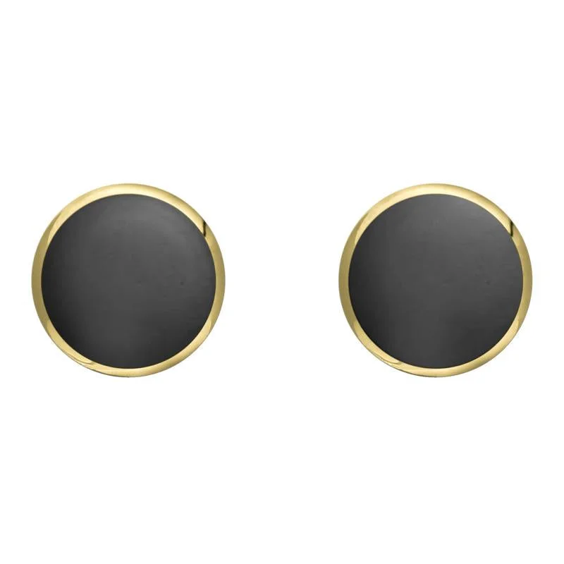 9ct Yellow Gold Hematite 8mm Classic Large Round Stud Earrings