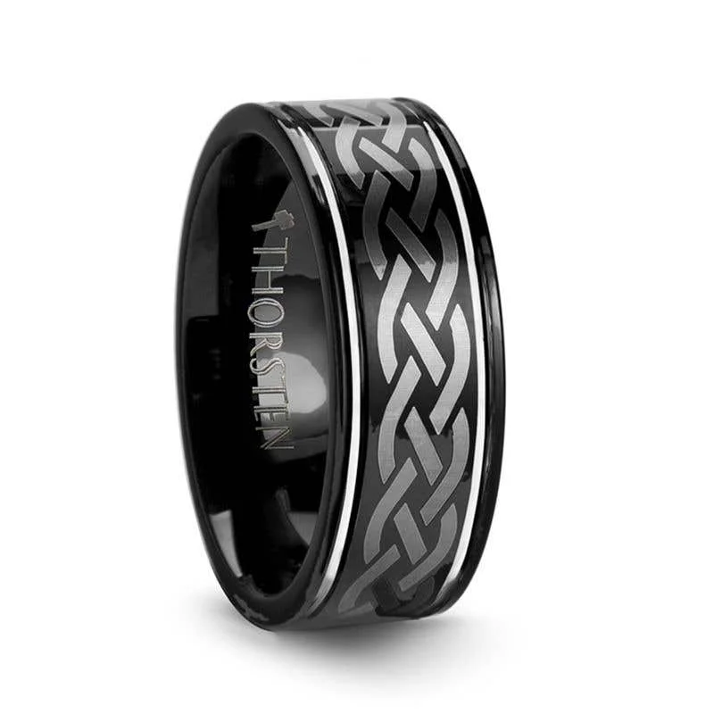 Men's gold signet rings with engraved initialsThorsten KILDARE Celtic Engraved Design Black Tungsten Wedding Band - 8mm Men's gold signet rings with engraved initialsThorsten KILDARE Celtic Engraved Design Black Tungsten Wedding Band - 8mm