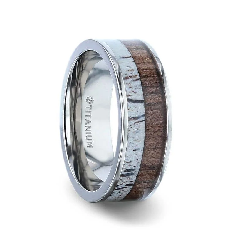 Men's silicone fitness rings for active lifestylesThorsten DARBY Titanium Polished Finish Flat Men's Wedding Ring With Deer Antler And Black Walnut Wood Inlay - 8mm Men's silicone fitness rings for active lifestylesThorsten DARBY Titanium Polished Finish Flat Men's Wedding Ring With Deer Antler And Black Walnut Wood Inlay - 8mm