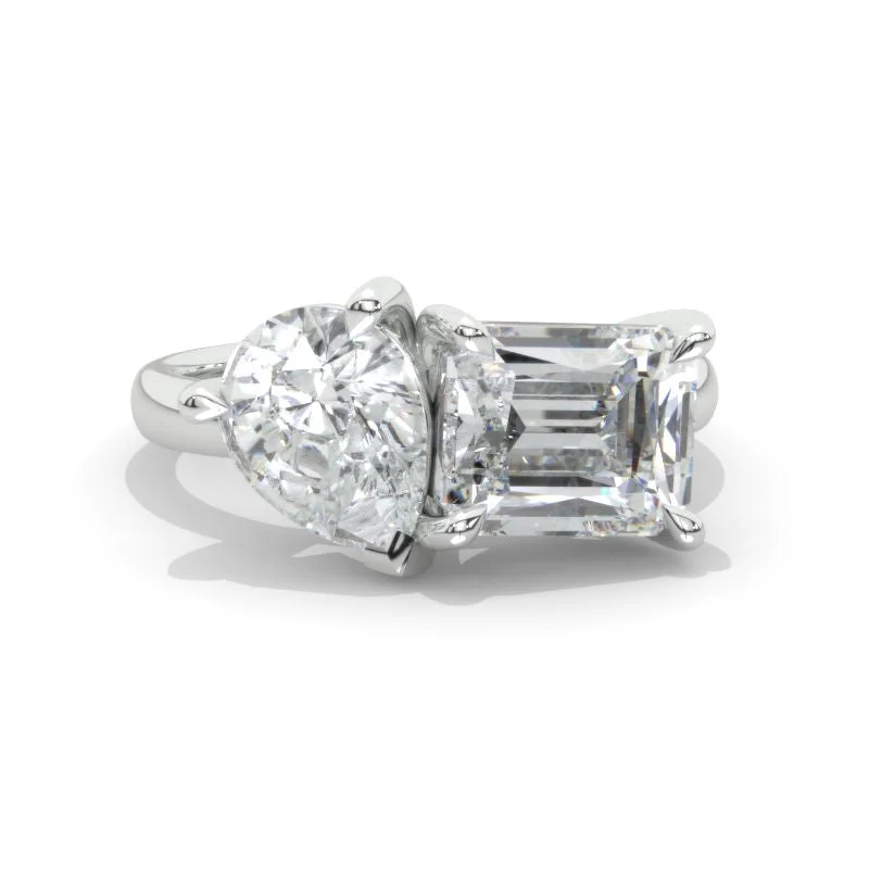 3 Carat Giliarto Emerald Cut with Pear Cut Paired Moissanite Two-Stone East-West Engagement Ring 3 Carat Giliarto Emerald Cut with Pear Cut Paired Moissanite Two-Stone East-West Engagement Ring