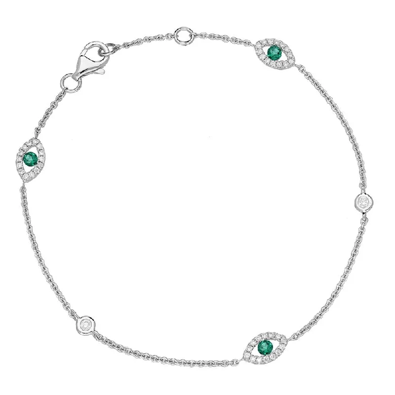 18ct White Gold Emerald Diamond Marquise Bracelet