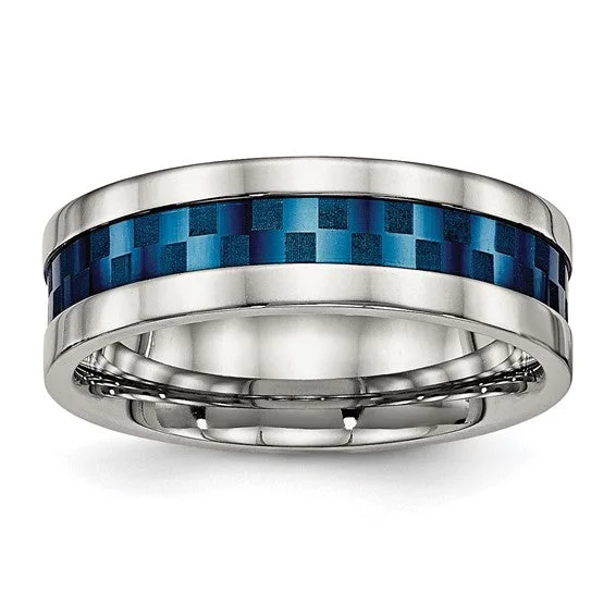 Men's laser - engraved rings with custom messagesStainless Steel Polished Blue IP Design 7mm Band Men's laser - engraved rings with custom messagesStainless Steel Polished Blue IP Design 7mm Band