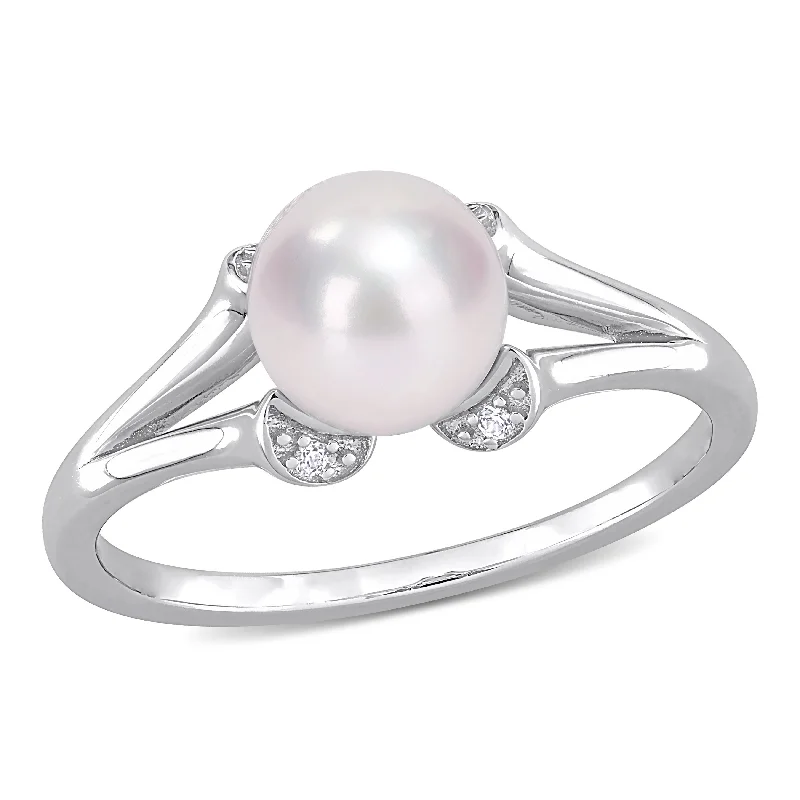 Miadora 7-7.5mm Cultured Freshwater Pearl and Created White Sapphire Split-Shank Ring in Sterling Silver Miadora 7-7.5mm Cultured Freshwater Pearl and Created White Sapphire Split-Shank Ring in Sterling Silver