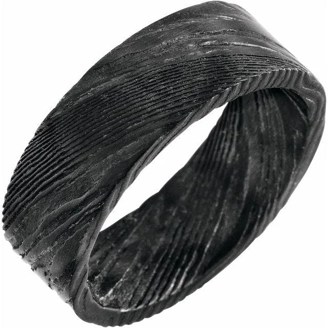 Men's gold signet rings with engraved initialsDamascus Steel 8 mm Flat Black Patterned Band Men's gold signet rings with engraved initialsDamascus Steel 8 mm Flat Black Patterned Band