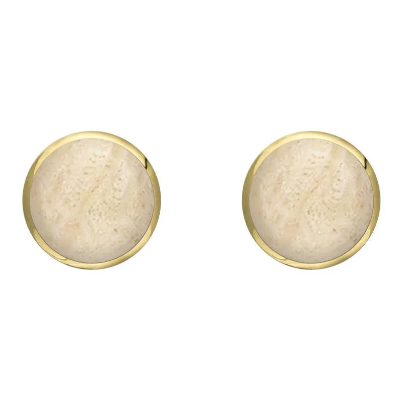 9ct Yellow Gold Coquina 8mm Classic Large Round Stud Earrings
