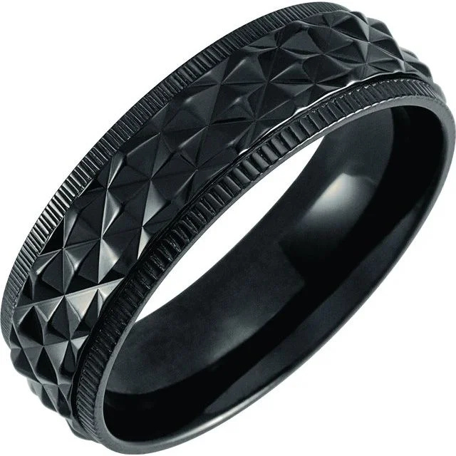 Men's stackable rings for a layered lookTitanium 7 mm Patterned Coin Edge Band