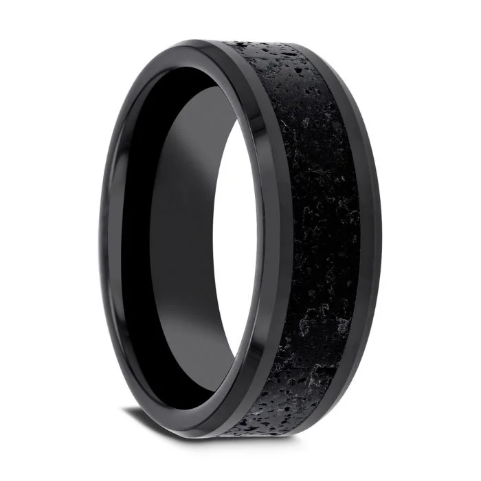 Men's zodiac - sign rings for a personalized touchVESUVIUS Men’s Polished Black Ceramic Wedding Band with Black & Gray Lava Rock Stone Inlay & Polished Beveled Edges Men's zodiac - sign rings for a personalized touchVESUVIUS Men’s Polished Black Ceramic Wedding Band with Black & Gray Lava Rock Stone Inlay & Polished Beveled Edges