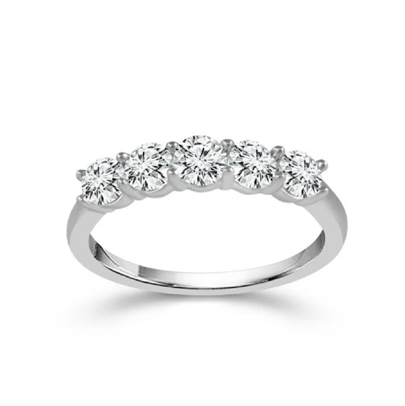 Cathedral - Style Women's Diamond Rings with a Raised Center Setting and Elaborate Metalwork14K White Gold Five Stone Diamond Band Cathedral - Style Women's Diamond Rings with a Raised Center Setting and Elaborate Metalwork14K White Gold Five Stone Diamond Band