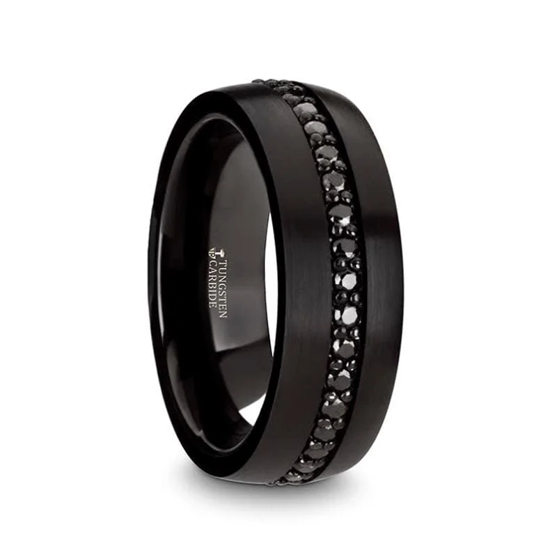 Men's leather - wrapped rings for a rustic charmVALIANT Black Tungsten Ring with Black Sapphires Men's leather - wrapped rings for a rustic charmVALIANT Black Tungsten Ring with Black Sapphires