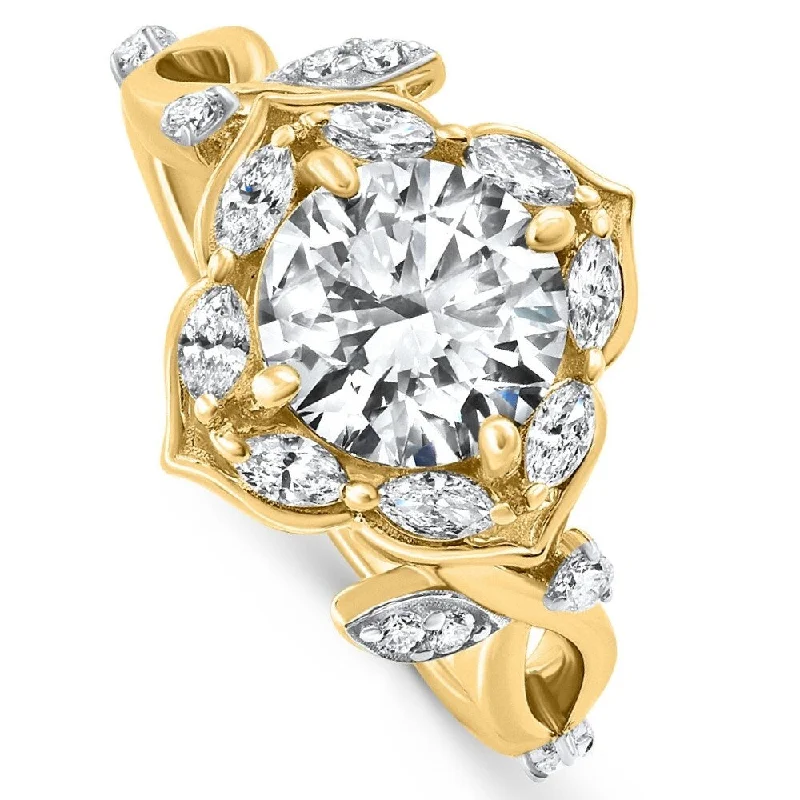 Women's Diamond Rings with Sapphire Accents in Blue for a Colorful and Sophisticated TouchCertified 2.53Ct Round Diamond Engagement Vine Petal Ring Yellow Gold Women's Diamond Rings with Sapphire Accents in Blue for a Colorful and Sophisticated TouchCertified 2.53Ct Round Diamond Engagement Vine Petal Ring Yellow Gold
