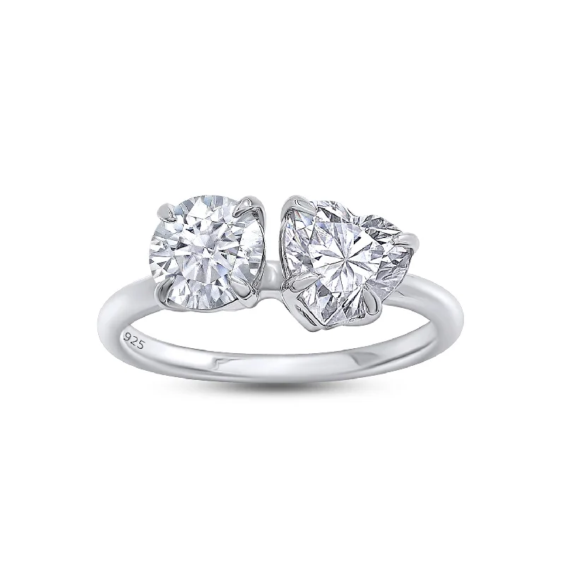 Pinky Rings with a Solar - Powered Light - Up ElementRound & Heart Lab Created Moissanite Diamond Toi Et Moi 2-Stone Engagement Ring In 925 Sterling Silver Pinky Rings with a Solar - Powered Light - Up ElementRound & Heart Lab Created Moissanite Diamond Toi Et Moi 2-Stone Engagement Ring In 925 Sterling Silver