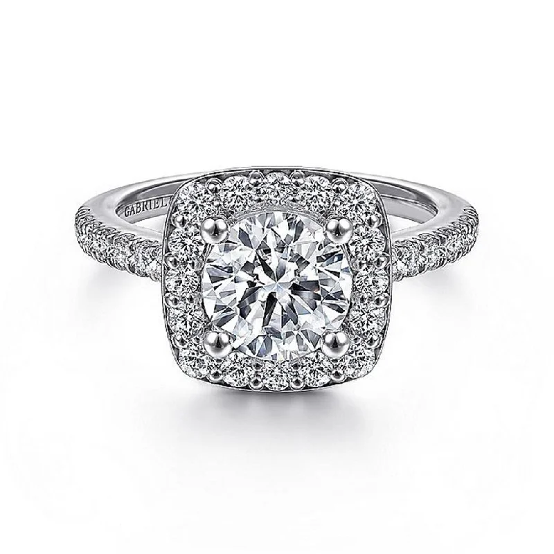 Cathedral - Style Women's Diamond Rings with a Raised Center Setting and Elaborate Metalwork14K White Gold 'Lyla' Halo Round Diamond Engagement Ring Cathedral - Style Women's Diamond Rings with a Raised Center Setting and Elaborate Metalwork14K White Gold 'Lyla' Halo Round Diamond Engagement Ring