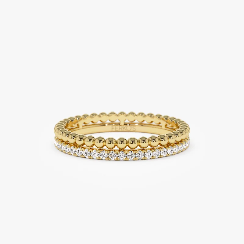 Women's Diamond Rings with Side - Stone Pave Setting for a Sparkling and Continuous Shine14K Stacked Beaded Ring with Diamond Ring Women's Diamond Rings with Side - Stone Pave Setting for a Sparkling and Continuous Shine14K Stacked Beaded Ring with Diamond Ring