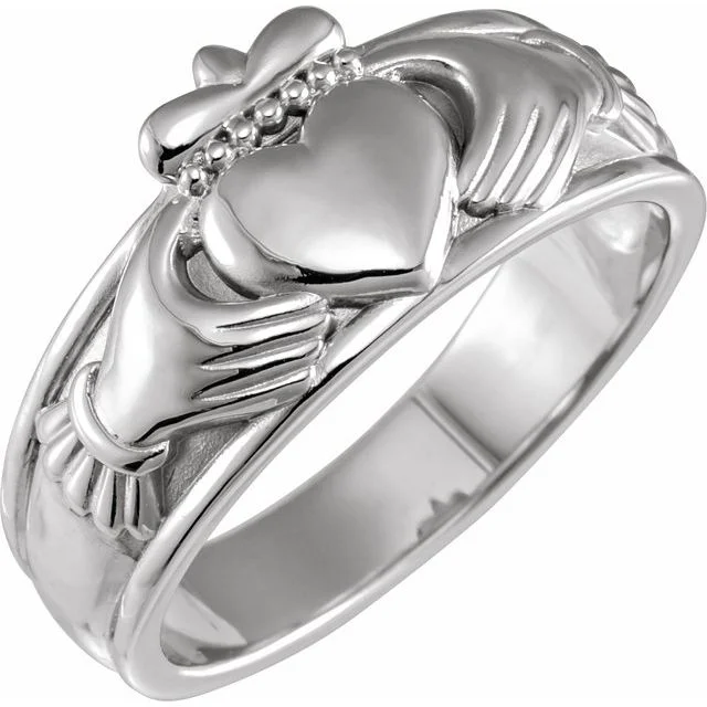 Men's diamond - encrusted engagement rings for a luxurious touch14K White or Yellow Gold Claddagh Men's Band Men's diamond - encrusted engagement rings for a luxurious touch14K White or Yellow Gold Claddagh Men's Band