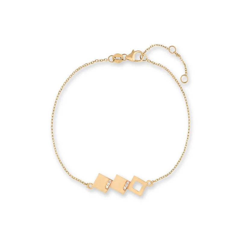 Ksenia Mirella Geo 18ct Yellow Gold 0.04ct Diamond Square Bracelet