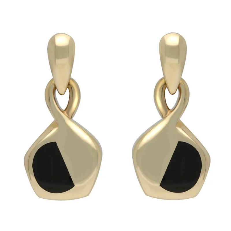 9ct Yellow Gold Whitby Jet Freeform Pentagon Drop Earrings D