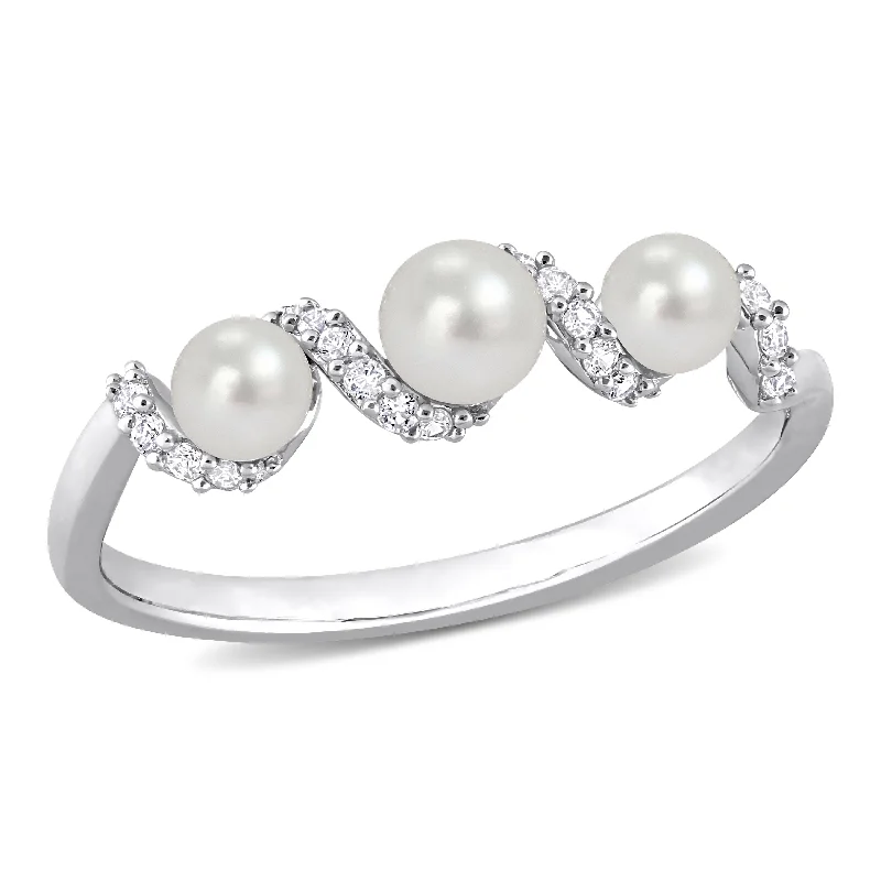 Miadora Cultured Freshwater Pearl and 1/4ct TGW Created White SapphireSwirl Ring in Sterling Silver Miadora Cultured Freshwater Pearl and 1/4ct TGW Created White SapphireSwirl Ring in Sterling Silver