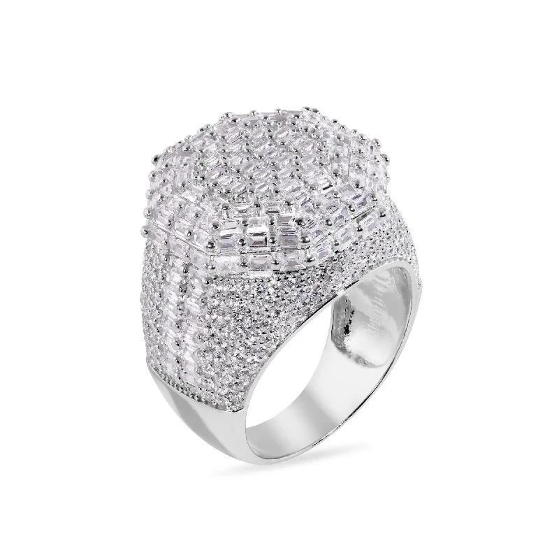 Men's gold signet rings with engraved initialsRhodium Plated 925 Sterling Silver Statement Baguette Clear CZ Studded Octagon Top 20.4mm Ring - GMR00387 Men's gold signet rings with engraved initialsRhodium Plated 925 Sterling Silver Statement Baguette Clear CZ Studded Octagon Top 20.4mm Ring - GMR00387
