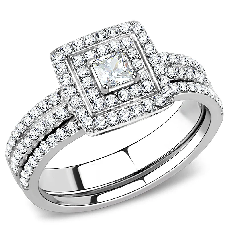 Two - tone gold anniversary rings for a modern lookCJ064 Wholesale Women's Stainless Steel AAA Grade Cubic Zirconia Clear Square Cut Engagement Ring Set Two - tone gold anniversary rings for a modern lookCJ064 Wholesale Women's Stainless Steel AAA Grade Cubic Zirconia Clear Square Cut Engagement Ring Set