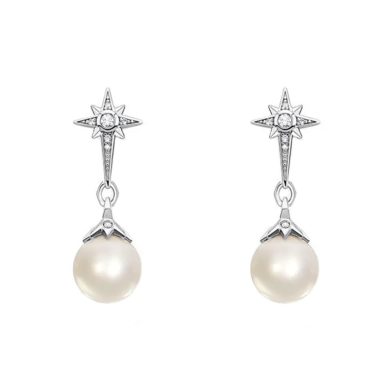 Thomas Sabo Sterling Silver Pearl Star Drop Stud Earrings