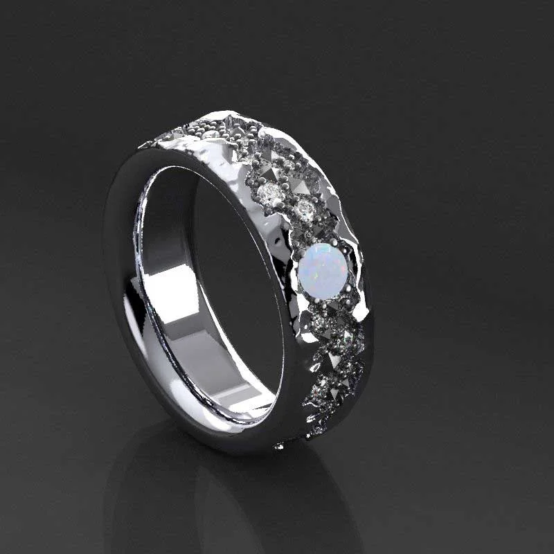 Men's kinetic rings with moving partsWhite Opal Men's Ring