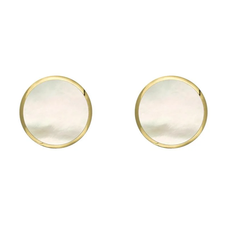 9ct Yellow Gold White Mother of Pearl 6mm Classic Medium Round Stud Earrings