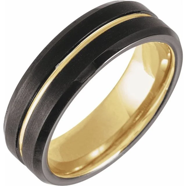 Men's citrine - studded rings for a sunny yellow shade18K Yellow Gold PVD & Black PVD Tungsten 7 mm Grooved Band Men's citrine - studded rings for a sunny yellow shade18K Yellow Gold PVD & Black PVD Tungsten 7 mm Grooved Band