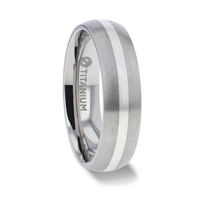 Men's glow - in - the - dark rings for a fun effectThorsten REN Sterling Silver Inlay Titanium Wedding Band with Domed Brushed finished Edges - 6mm & 8mm Men's glow - in - the - dark rings for a fun effectThorsten REN Sterling Silver Inlay Titanium Wedding Band with Domed Brushed finished Edges - 6mm & 8mm