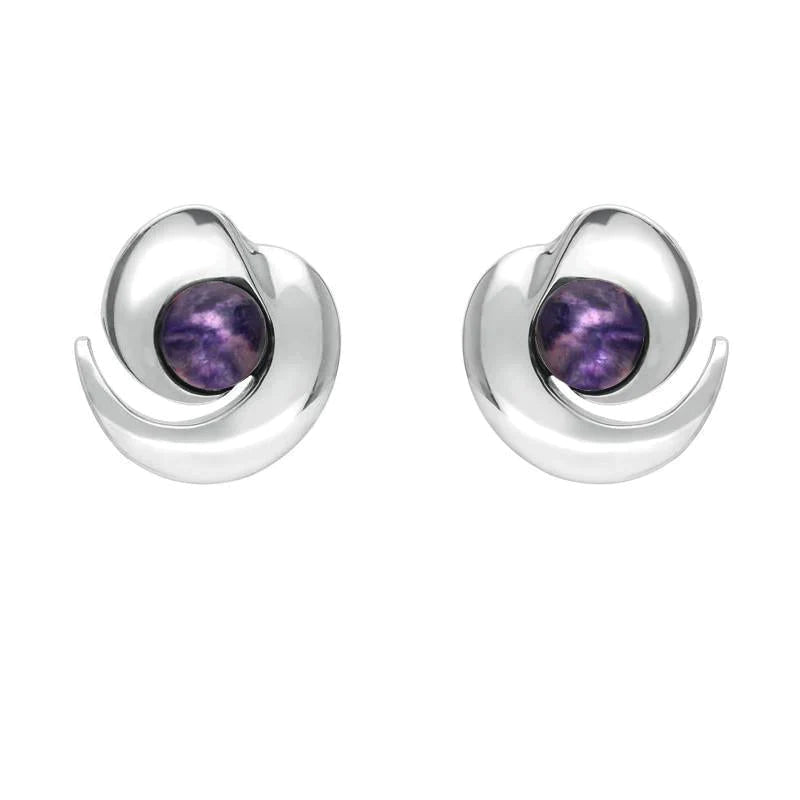 Sterling Silver Blue John Heart Spiral Stud Earrings