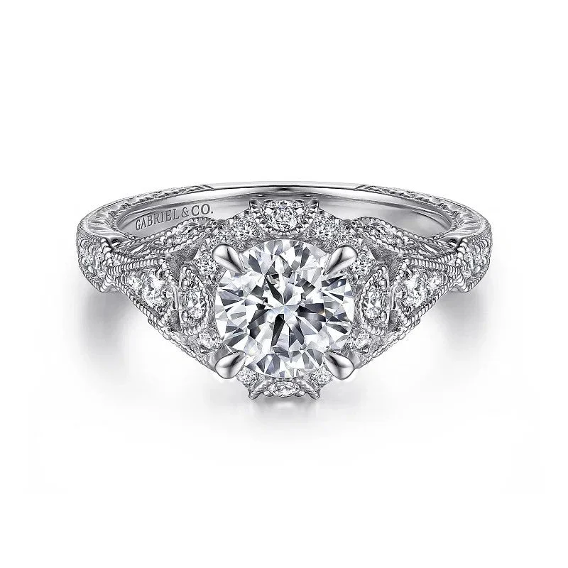 Men's Aquamarine Engagement Rings in 9K Gold with a Bezel - Set StoneAnnadale - Unique 14K White Gold Vintage Inspired Diamond Halo Engagement Ring (Setting Only) Men's Aquamarine Engagement Rings in 9K Gold with a Bezel - Set StoneAnnadale - Unique 14K White Gold Vintage Inspired Diamond Halo Engagement Ring (Setting Only)