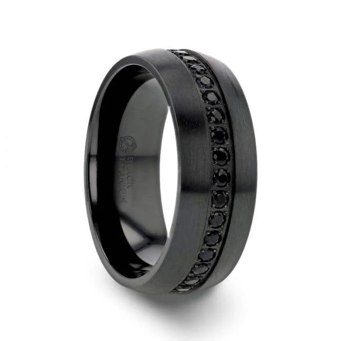 Men's pinky rings with a small gemstoneThorsten TALON Black Titanium Ring with Black Sapphires - 6mm or 8mm Men's pinky rings with a small gemstoneThorsten TALON Black Titanium Ring with Black Sapphires - 6mm or 8mm