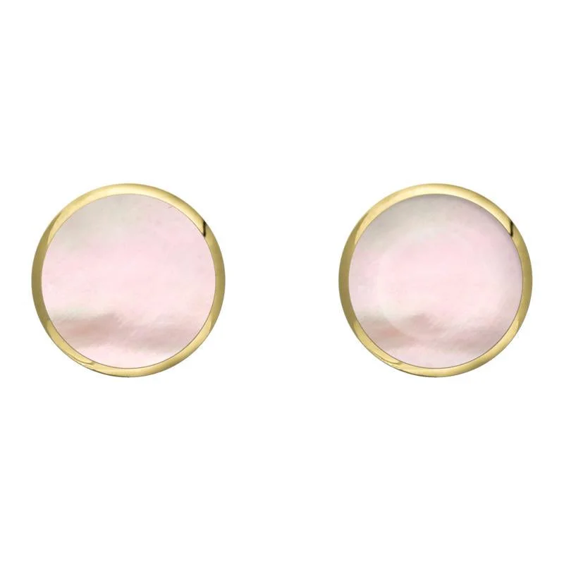 9ct Yellow Gold Pink Mother of Pearl 8mm Classic Large Round Stud Earrings