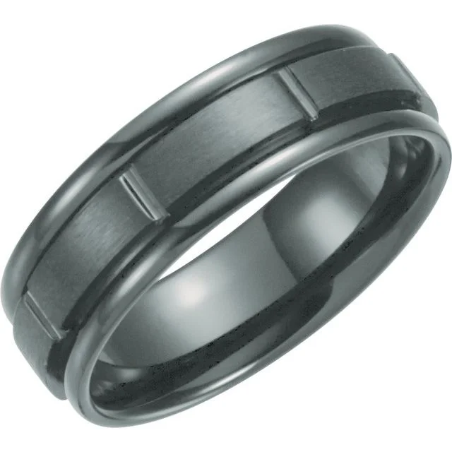 Men's Viking - inspired rings with ancient symbolsBlack Titanium 7 mm Grooved Band Men's Viking - inspired rings with ancient symbolsBlack Titanium 7 mm Grooved Band
