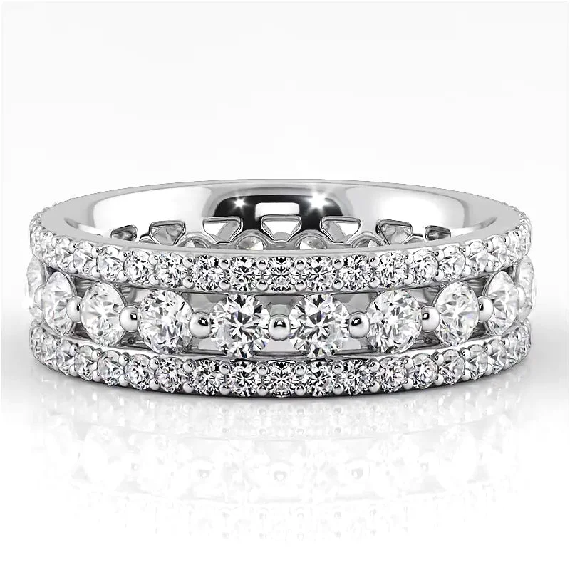 Women's Diamond Rings with Sapphire Accents in Blue for a Colorful and Sophisticated Touch2.29 ct. Round Diamond Triple Row Wedding Band Women's Diamond Rings with Sapphire Accents in Blue for a Colorful and Sophisticated Touch2.29 ct. Round Diamond Triple Row Wedding Band