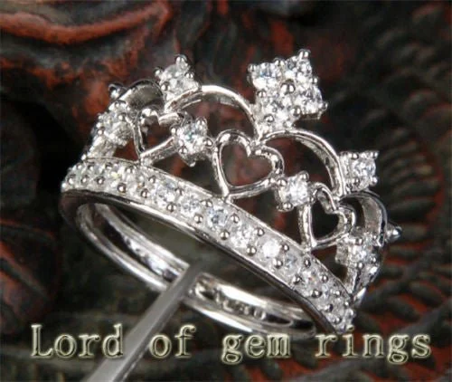 Emerald - set anniversary rings for a pop of colorHeart Crown Diamond Wedding Band 14K White Gold Emerald - set anniversary rings for a pop of colorHeart Crown Diamond Wedding Band 14K White Gold