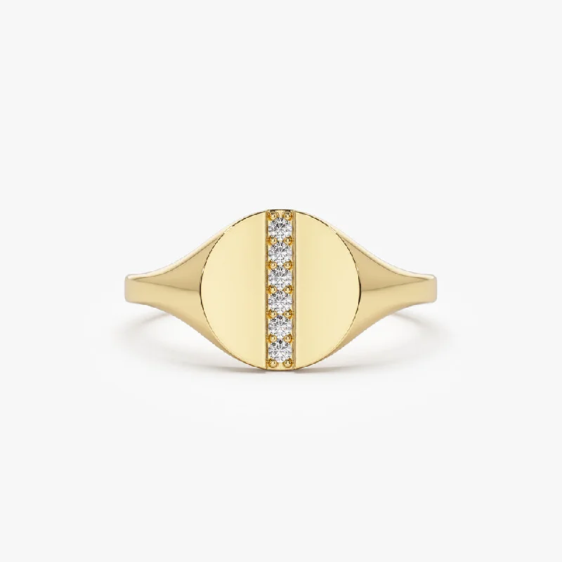 Channel - Set Women's Diamond Rings with Diamonds Securely Held in a Metal Groove for Durability14k Pave Diamond Line Signet Pinky Ring Channel - Set Women's Diamond Rings with Diamonds Securely Held in a Metal Groove for Durability14k Pave Diamond Line Signet Pinky Ring