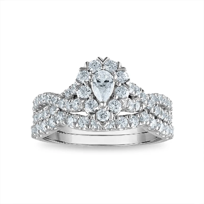 Pear - Shaped Engagement Rings in Yellow Gold with a Diamond - Encrusted BandLoveSong 88 EcoLove 1 1/4 CTW Lab Grown Diamond Halo Bridal Set Ring in 14KT White Gold Pear - Shaped Engagement Rings in Yellow Gold with a Diamond - Encrusted BandLoveSong 88 EcoLove 1 1/4 CTW Lab Grown Diamond Halo Bridal Set Ring in 14KT White Gold