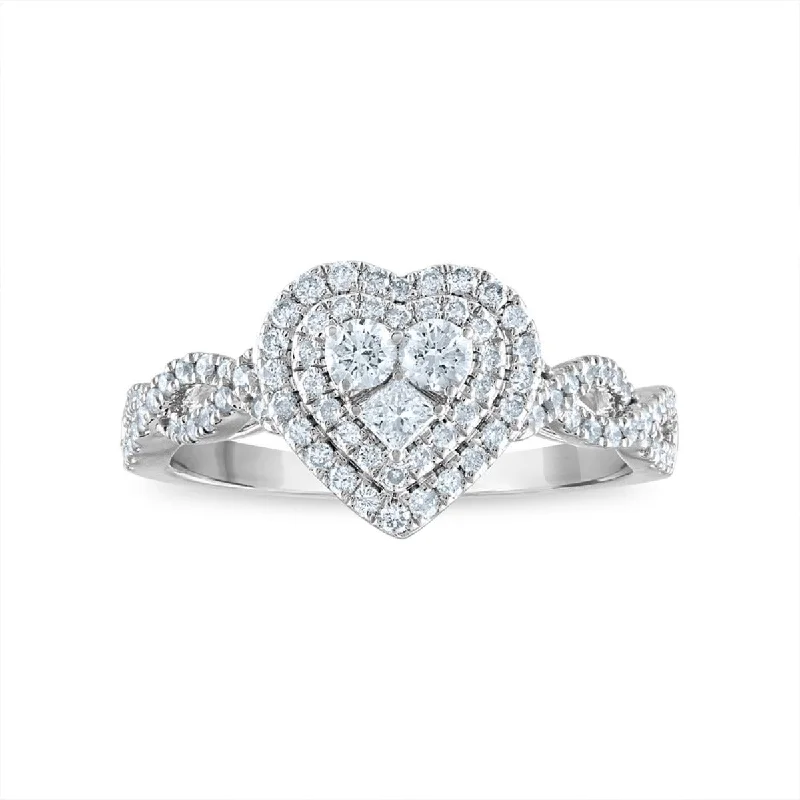 Three - Stone Engagement Rings Symbolizing Love's Past, Present, and Future with Asscher - Cut Diamonds1/2 CTW Diamond Heart Engagement Ring in 10KT Gold Three - Stone Engagement Rings Symbolizing Love's Past, Present, and Future with Asscher - Cut Diamonds1/2 CTW Diamond Heart Engagement Ring in 10KT Gold