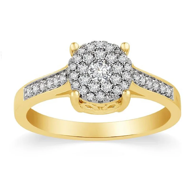 Cushion - Cut Halo Engagement Rings with a Platinum Band and Micro - Pave Details1/3 CTW Diamond Engagement Ring in 10KT Yellow Gold Cushion - Cut Halo Engagement Rings with a Platinum Band and Micro - Pave Details1/3 CTW Diamond Engagement Ring in 10KT Yellow Gold
