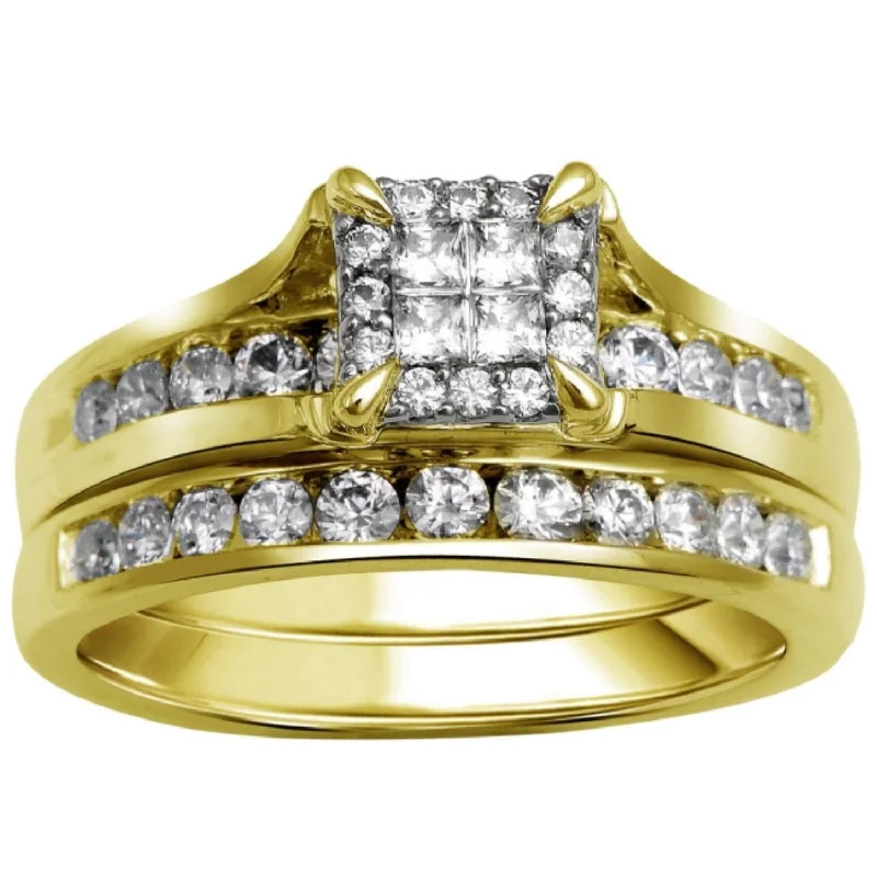 Signature - Design Engagement Rings with a Brand - Exclusive Pattern and Premium Diamonds1 CTW Diamond Halo Bridal Set Ring in 10KT Yellow Gold Signature - Design Engagement Rings with a Brand - Exclusive Pattern and Premium Diamonds1 CTW Diamond Halo Bridal Set Ring in 10KT Yellow Gold