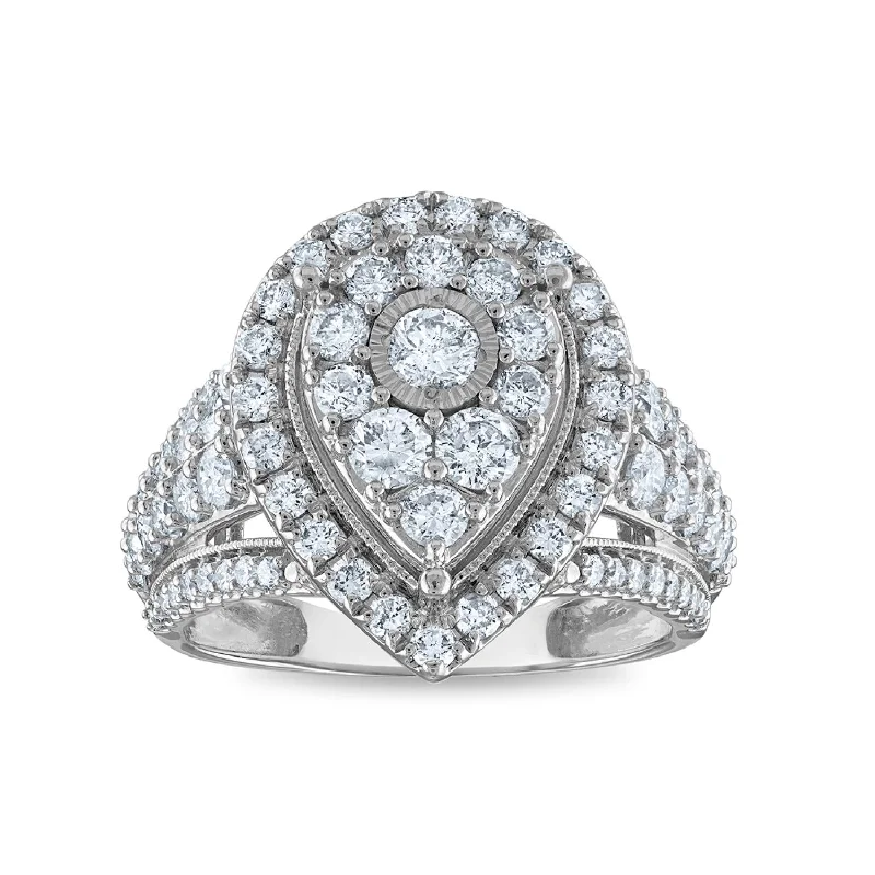 Art Deco Engagement Rings with Geometric Patterns and Baguette - Cut Diamond Accents2 CTW Diamond Halo Engagement Pear Shape Ring in 10KT White Gold Art Deco Engagement Rings with Geometric Patterns and Baguette - Cut Diamond Accents2 CTW Diamond Halo Engagement Pear Shape Ring in 10KT White Gold
